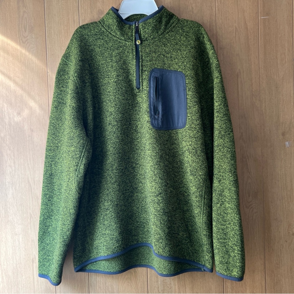 Kyodan Sweater Men’s Large Green  1/4 Quarter Zip Pullover Long Sleeve Hiking